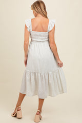 Three Little Tots Cream Ruffle Strap Smocked Maternity Mid Dress, additional view
