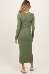 Three Little Tots Olive Ribbed Knit Fitted Maternity Midi Sweater Dress, additional view