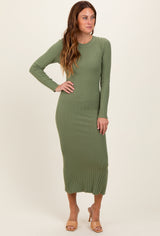 Three Little Tots Olive Ribbed Knit Fitted Maternity Midi Sweater Dress, extra product detail