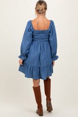 Three Little Tots Blue Vintage Wash Chambray Smocked Maternity Midi Dress, additional view