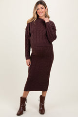 Three Little Tots Brown Cable Knit Cropped Sweater Midi Skirt Maternity Set, additional product photo