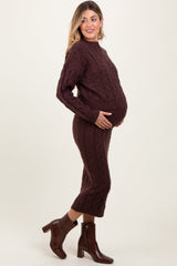 Three Little Tots Brown Cable Knit Cropped Sweater Midi Skirt Maternity Set, alternate angle
