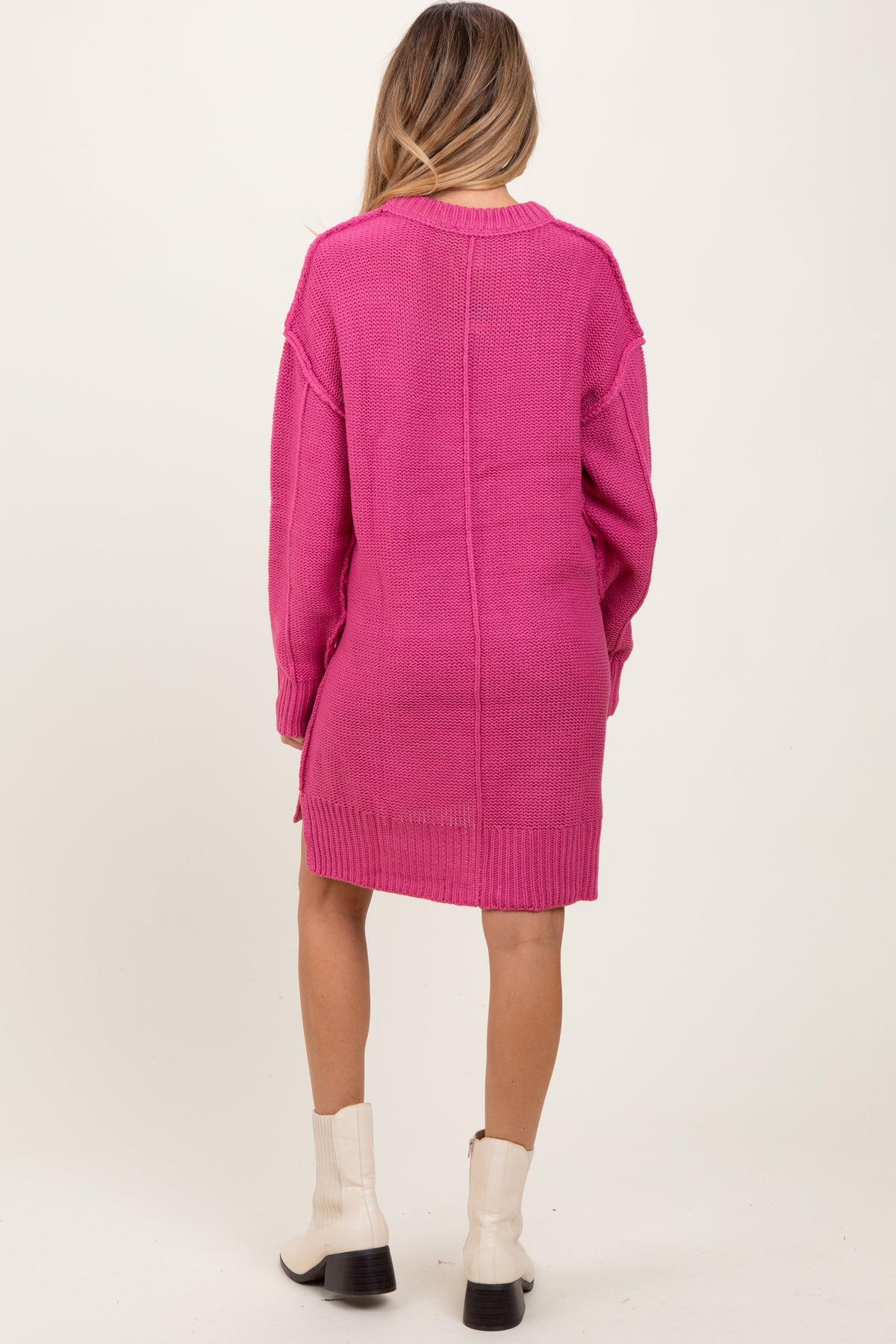 Three Little Tots Dark Pink Exposed Seam Oversized Maternity Sweater Dress, alternate angle