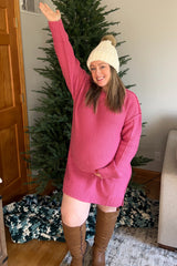 Three Little Tots Dark Pink Exposed Seam Oversized Maternity Sweater Dress, additional view