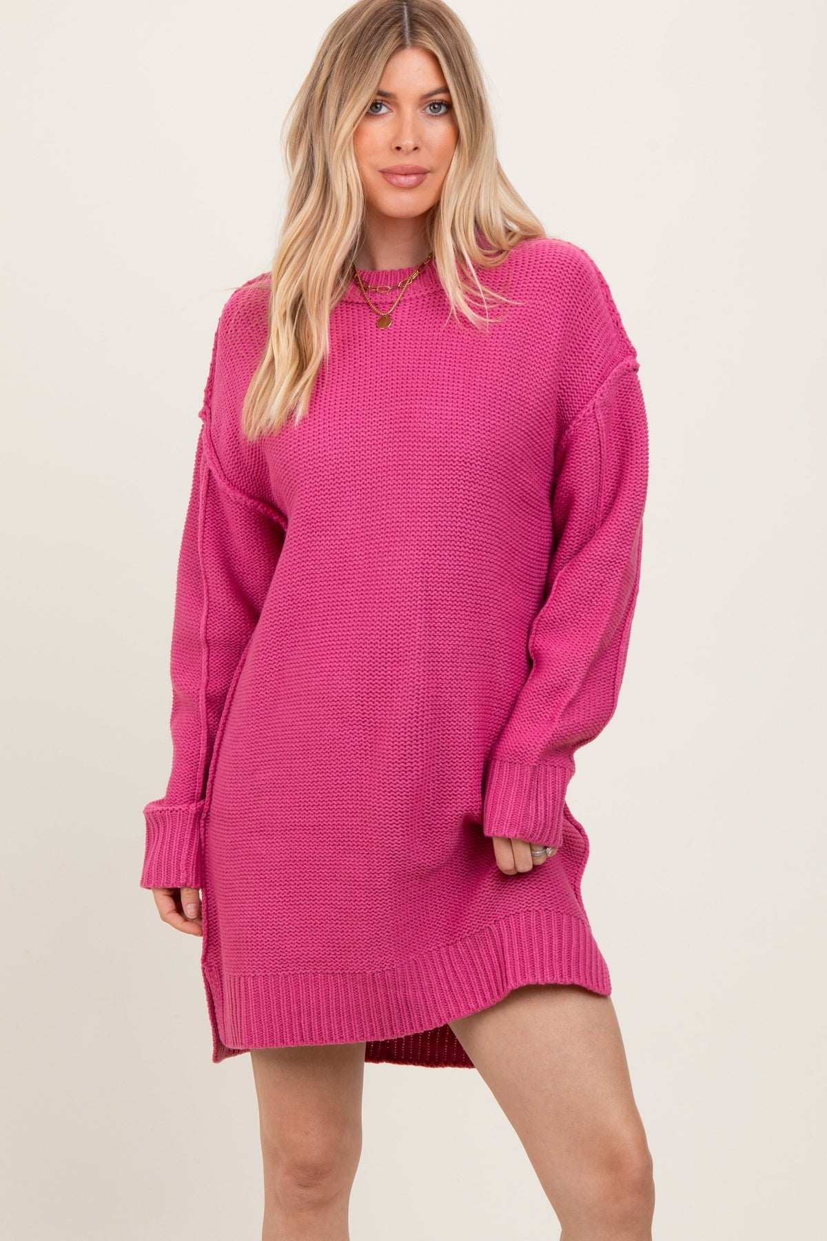Three Little Tots Dark Pink Exposed Seam Oversized Maternity Sweater Dress, supplementary photo