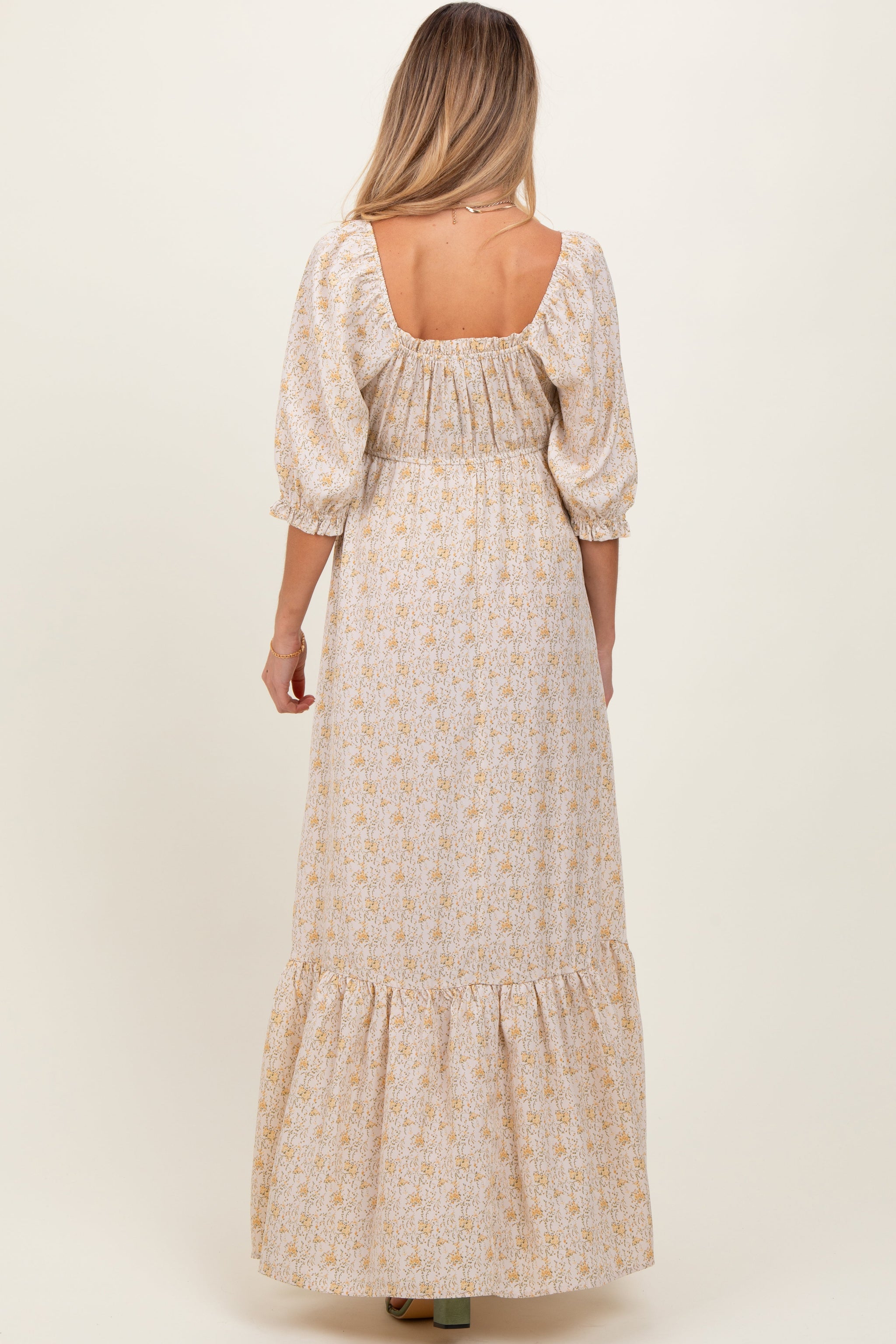 Cream Floral Sweetheart Neckline Maternity Maxi Dress