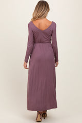 Three Little Tots Mauve V-Neck Long Sleeve Sash Tie Maternity Maxi Dress, alternate angle