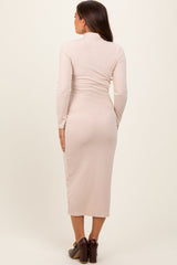 Three Little Tots Cream Basic Mock Long Sleeve Maternity Maxi Dress, additional product photo