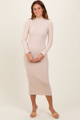 Three Little Tots Cream Basic Mock Long Sleeve Maternity Maxi Dress, alternate angle