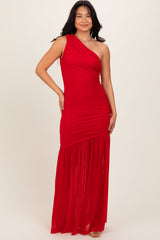 Three Little Tots Red Ruched Mesh One Shoulder Maternity Maxi Dress, supplementary photo