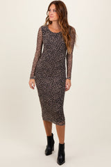 Three Little Tots Black Leopard Print Mesh Long Sleeve Maternity Midi Dress, another angle