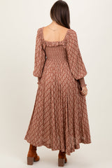 Three Little Tots Mocha Damask Print Smocked Ruffle Accent Maternity Maxi Dress, additional view
