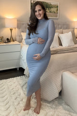 Three Little Tots Light Blue Mesh Overlay Fitted Maternity Midi Dress, extra product detail