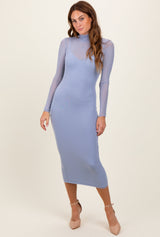 Three Little Tots Light Blue Mesh Overlay Fitted Maternity Midi Dress, supplementary photo