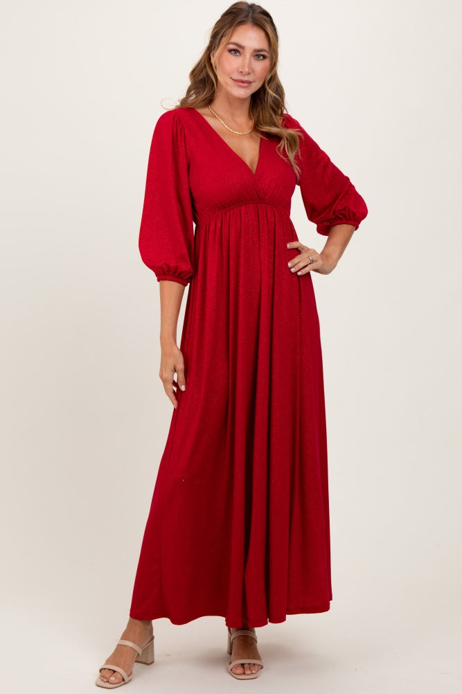 Three Little Tots Red Glitter V-Neck Maternity Maxi Dress, extra product detail