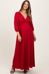 Three Little Tots Red Glitter V-Neck Maternity Maxi Dress