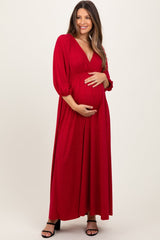 Three Little Tots Red Glitter V-Neck Maternity Maxi Dress, additional product photo