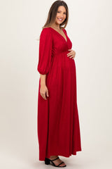 Three Little Tots Red Glitter V-Neck Maternity Maxi Dress, alternate angle