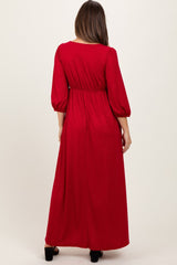 Three Little Tots Red Glitter V-Neck Maternity Maxi Dress, additional view
