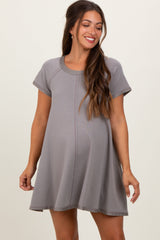 Three Little Tots Mocha French Terry Basic Short Sleeve Maternity Mini Dress