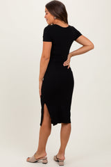 Three Little Tots Black Square Neck Side Slit Maternity Midi Dress, additional view