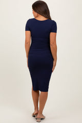 Three Little Tots Navy Square Neck Side Slit Maternity Midi Dress, additional view