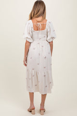 Three Little Tots Cream Ribbon Print Smocked Maternity Midi Dress, extra product detail