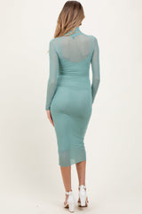 Three Little Tots Light Olive Mesh Overlay Fitted Maternity Midi Dress, alternate angle