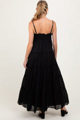 Three Little Tots Black Shirred Bust Ruffle Tiered Maternity Maxi Dress, additional view