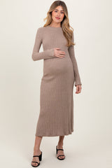 Three Little Tots Light Mocha Ribbed Knit Maternity Midi Sweater Dress