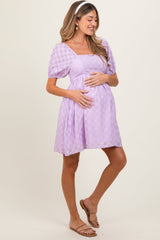 Three Little Tots Lavender Smocked Back Textured Babydoll Maternity Mini Dress, alternate angle