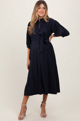 Three Little Tots Navy 3 4 Bubble Sleeve Maternity Midi Shirt Dress, additional product photo
