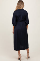 Three Little Tots Navy 3 4 Bubble Sleeve Maternity Midi Shirt Dress, alternate angle