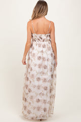 Taupe Multi Floral Print Sleeveless Maternity Maxi Dress