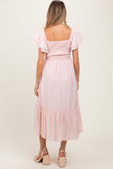 Three Little Tots Light Pink Flutter Sleeve Maternity Midi Dress, additional view
