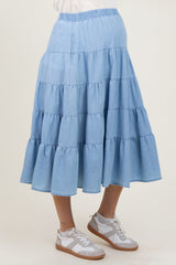 Three Little Tots Light Blue Tiered Elastic Maternity Midi Skirt, extra product detail