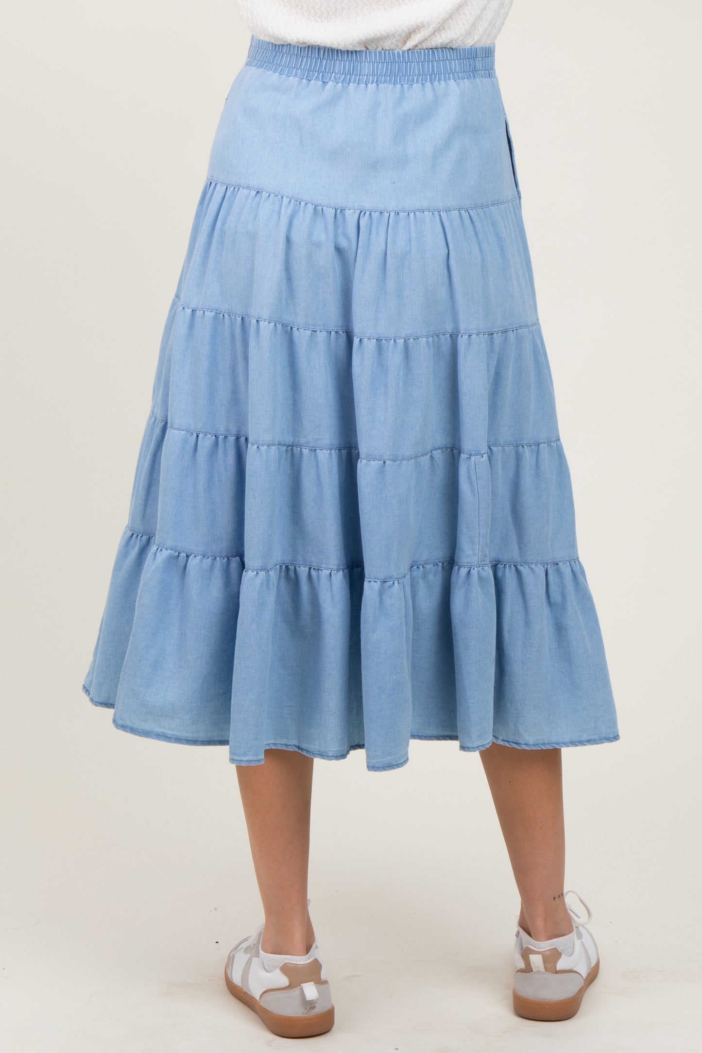 Three Little Tots Light Blue Tiered Elastic Maternity Midi Skirt, supplementary photo