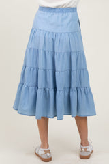 Three Little Tots Light Blue Tiered Elastic Maternity Midi Skirt, supplementary photo