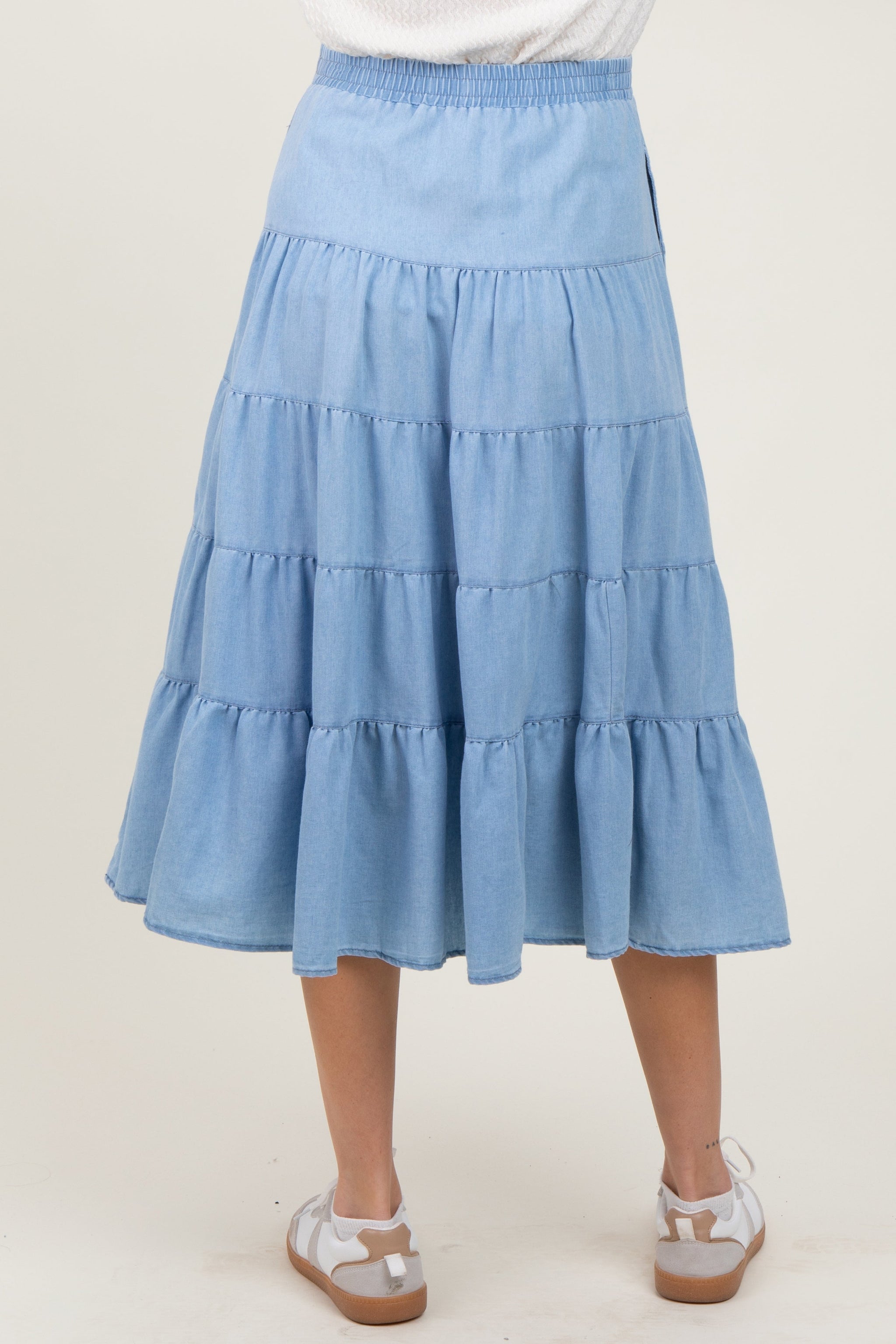 Three Little Tots Light Blue Tiered Elastic Maternity Midi Skirt, supplementary photo
