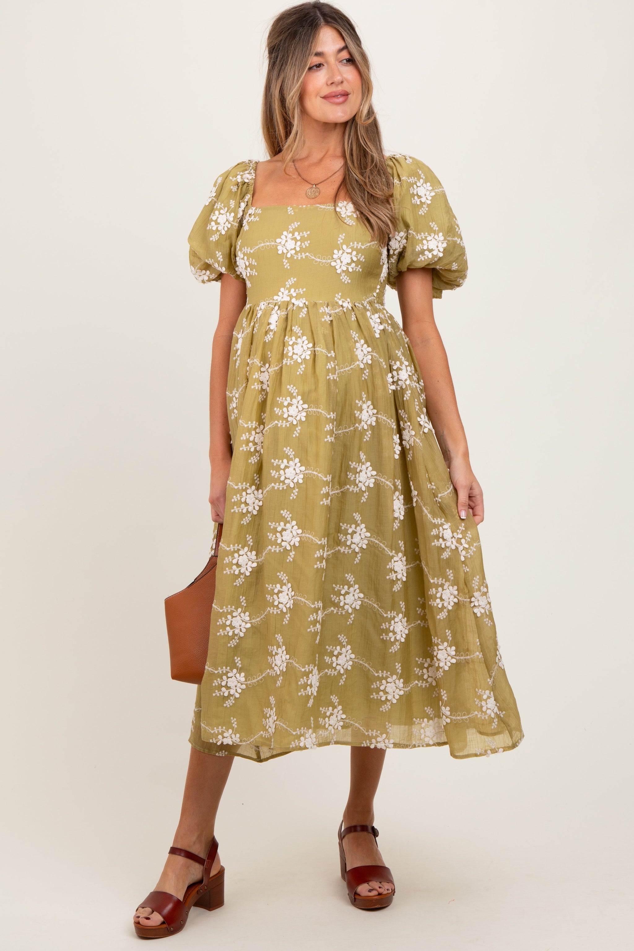 Olive Textured Maternity Midi Dress