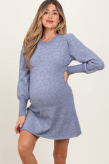 Three Little Tots Light Blue Knit Bubble Sleeve Maternity Mini Dress, additional product photo