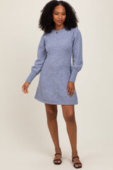 Three Little Tots Light Blue Knit Bubble Sleeve Maternity Mini Dress, additional view