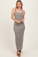 Three Little Tots Olive Striped Button Front Sleeveless Maternity Maxi Dress, extra product detail