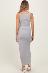 Three Little Tots Ivory Striped Button Front Sleeveless Maternity Maxi Dress, additional view