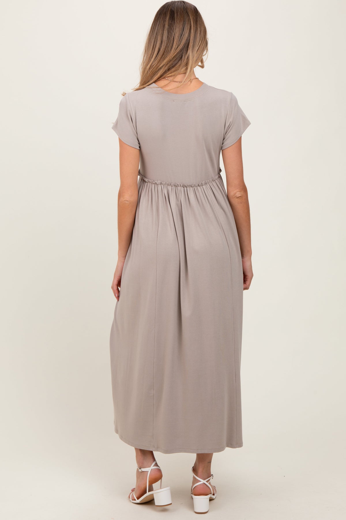 Three Little Tots Taupe Ruffle Trim Maternity Maxi Dress, additional view