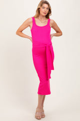 Three Little Tots Fuchsia Ribbed Front Tie Sleeveless Maternity Midi Dress, additional product photo