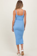 Three Little Tots Blue Ribbed Cami Maternity Midi Dress, alternate angle