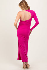 Three Little Tots Fuchsia Asymmetric Sleeve Open Back Maternity Maxi Dress, additional view