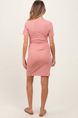 Three Little Tots Mauve Ribbed Short Sleeve Henley Maternity Dress, additional view