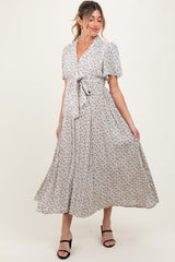 Three Little Tots Cream Flutter Sleeve Button Down Maternity Maxi Dress